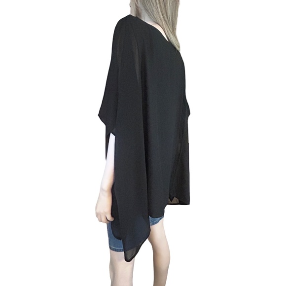 Wynne Layers Top Blouse Batwing Caftan Poncho Chiffon Trim Fluttery Flowy Dressy - Picture 2 of 10